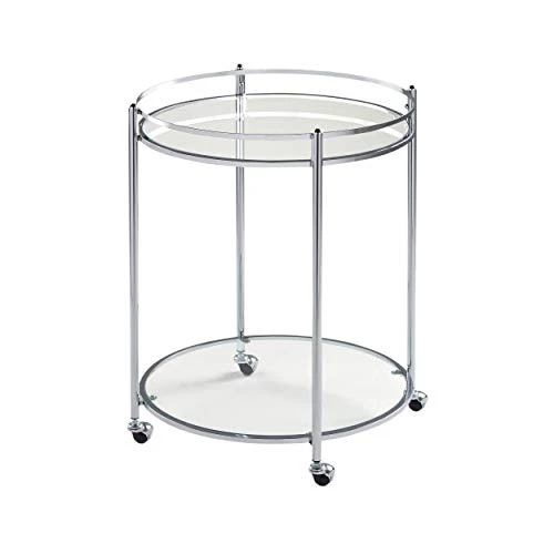 Studio Designs Home Chrome With Clear Veranda Round Metal And Glass Bar Cart, 24" W X 24" D X 29" H