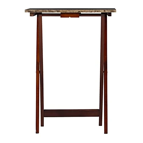 Linon Home Decor Tray Table Set, Faux Marble, Brown - Image 2