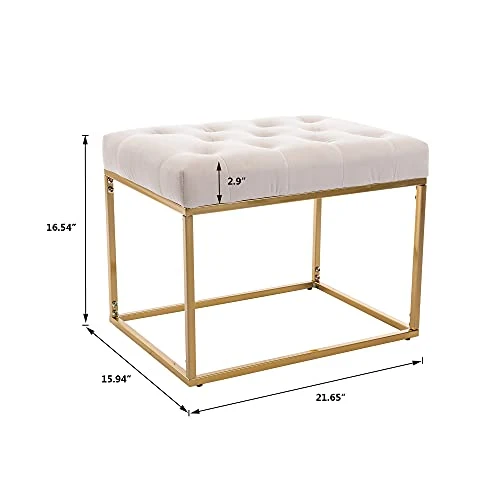 AWQM Tufted Ottoman Bench,Velvet Upholstered Seat,Footrest Chair,Rectangle Vanity Stool With Golden Metal Frame,Perfect For Dressing Room,Living Room,Entryway Or Bedroom,Beige… - Image 2
