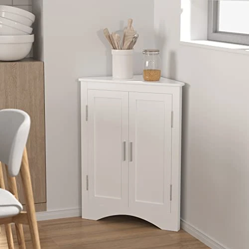 QSSLLC Bathroom Corner Cabinet, Home Floor Corner Storage Cabinet With Two Doors & Adjustable Shelves, Freestanding Storage Cabinet For Bathroom, Bedroom, Kitchen - Image 6