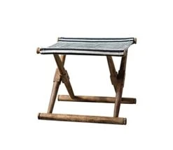 Creative Co-Op Mango Wood Folding Stool With Black & White Cotton Fabric