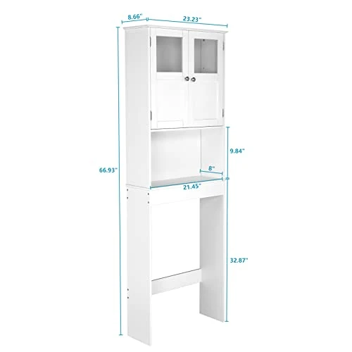 FCH Bathroom Shelf Over Toilet Storage Space Saver Bathroom Cabinet Organization Wood Storage Cabinet White Finish 23 1/4"(L) X 8 11/16"(W) X 66 15/16"(H) - Image 2