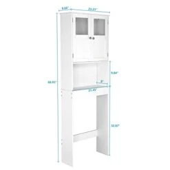 Outvita Over-The-Toilet Storage Above The Toilet Storage Cabinet White Behind The Toilet Storage Organizer With Double Doors & Glass Window