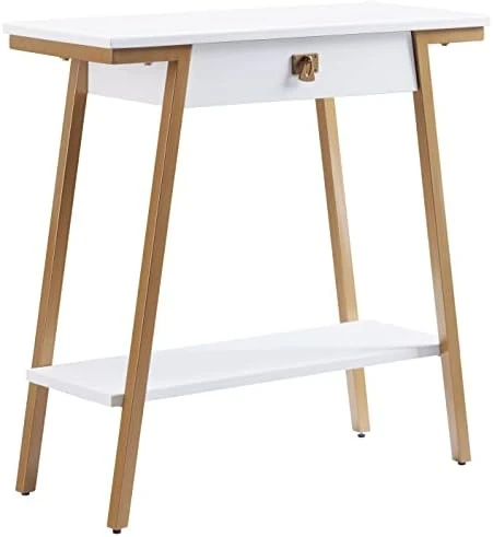 Leick Home 11431-WT Mixed Metal And Wood Hall Console Sofa Table, White/Gold 30 In X 10 In X 30 In - Image 6