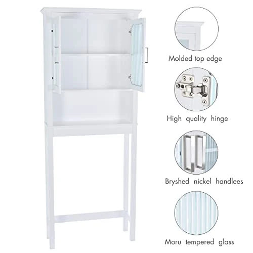 Spirich Home Bathroom Shelf Over The Toilet, Bathroom Cabinet Organizer With Moru Tempered Glass Door (White) - Image 5