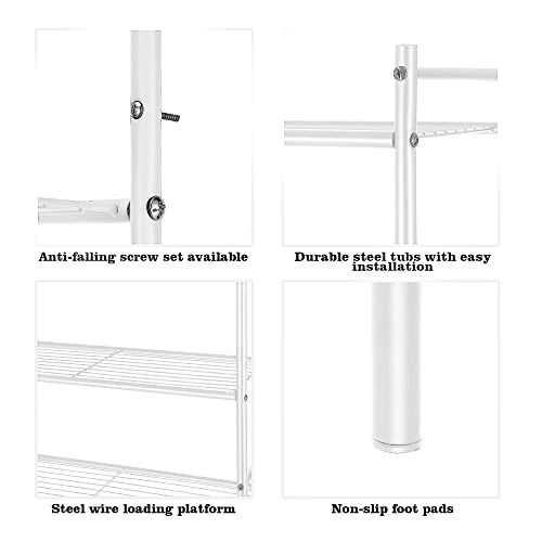 Fusehome Over The Toilet Storage Rack, 3 Tier Over The Toilet Bathroom Organizer Shelf, Freestanding Space Saver Toilet Stands With 4 Hooks - Image 3