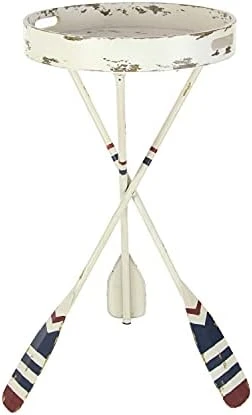 Deco 79 Metal Round Accent Table With Oar Shaped Legs, 16" X 16" X 28", White - Image 6