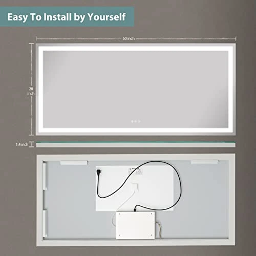 COZZIE Bathroom Vanity Mirror,60x28 Inch Lighted Vanity Mirror,3-Color 3000-6000k Dimmable Anti-Fog CRI 90+ Bathroom Mirrors For Wall(White/Natural/Warm Lights) - Image 5