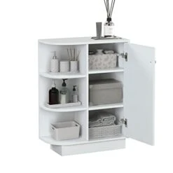 ELESS HOME Bathroom Storage Cabinet, Bathroom Floor Cabinet, Bathroom Cabinets Freestanding With 1 Door And 3 Open Shelves For Living Room Bathroom Home Office