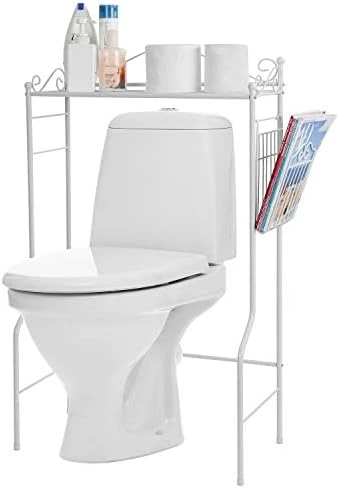 MyGift Black Metal Bathroom Over The Toilet Shelf With Magazine Basket, Space Saver Freestanding Storage Organizer Rack - Image 7