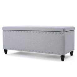 Christopher Knight Home Tatiana Fabric Storage Ottoman, Light Grey,18.25"D X 42.00"W X 18.25"H