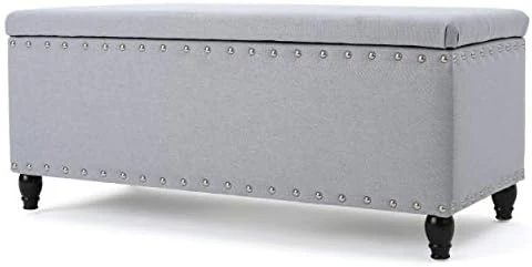 Christopher Knight Home Tatiana Fabric Storage Ottoman, Light Grey,18.25"D X 42.00"W X 18.25"H - Image 6