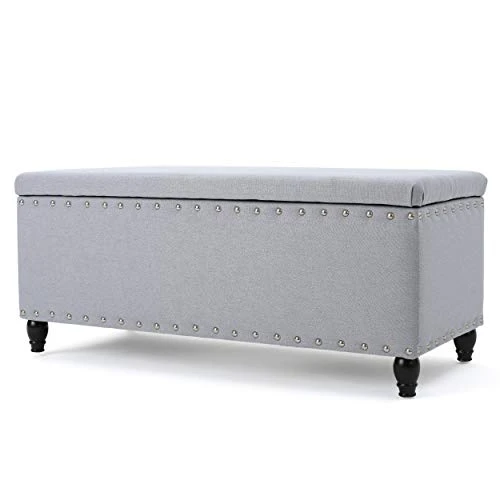 Christopher Knight Home Tatiana Fabric Storage Ottoman, Light Grey,18.25"D X 42.00"W X 18.25"H