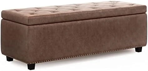 SIMPLIHOME Hamilton 48 Inch Wide Rectangle Lift Top Storage Ottoman In Distressed Umber Brown Tufted Faux Leather With Large Storage Space For The Living Room, Entryway, Bedroom, Transitional - Image 7