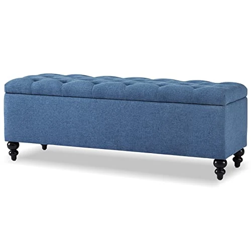 Storage Ottoman 50.2 Inches Upholstered Fabric Storage Ottoman Bench,Button Tufted Ottoman With Storage For Living Room (Navy Blue) - Image 2