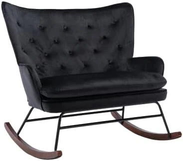 Polyester Rocker Armchair Oversized Tufted High Back Loveseat Chair Comfortable Glider Rocking Chair For Bedroom/Nursery/Living Room, Grey - Image 11