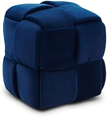 Vesgantti Foot Stool Ottoman, Cube Ottoman, Square Woven Upholstered Velvet Ottoman, Modern Foot Rest Stool, Padded Footstool For Living Room, Bedroom, Entryway (Blue) - Image 4