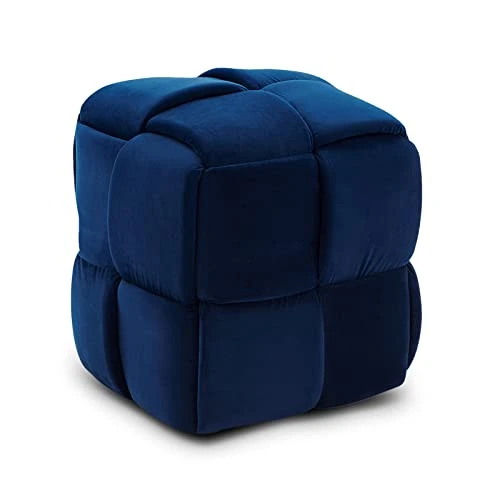 Vesgantti Foot Stool Ottoman, Cube Ottoman, Square Woven Upholstered Velvet Ottoman, Modern Foot Rest Stool, Padded Footstool For Living Room, Bedroom, Entryway (Blue)