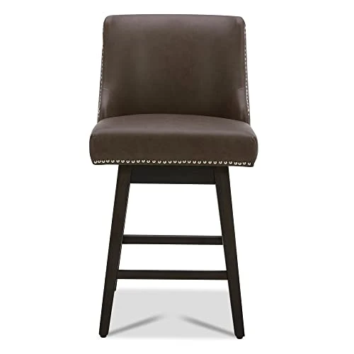 CHITA Counter Height Swivel Barstools, 26" H Seat Height Upholstered Bar Stools Set Of 2, Faux Leather In Chocolate - Image 2