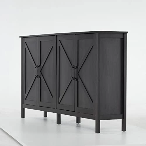 Ivinta Vintage TV Stand With 4 Doors And Dark Brown Finish, Media Console Cabinet For Living Room (Dark Brown) - Image 2