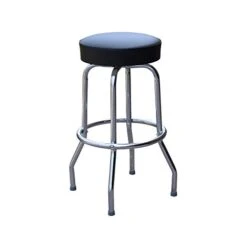 Richardson Seating Backless Swivel Bar Stool With Chrome Frame And Seat, Black, 30"