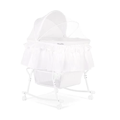 Dream On Me Lacy Portable 2-in-1 Bassinet & Cradle In Pink And White, Lightweight Baby Bassinet With Storage Basket, Adjustable And Removable Canopy - Image 9
