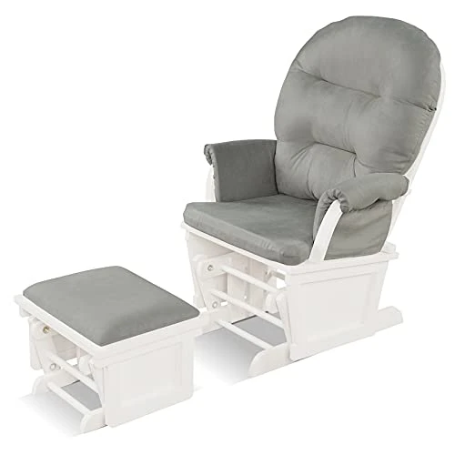 Costzon Glider And Ottoman Set, Wood Glider Rocker For Nursery, Cleanable Upholstered Comfort Nursing Rocking Chair With Padded Armrests, Detachable Cushion & Cover, Easy To Assemble (Beige) - Image 9