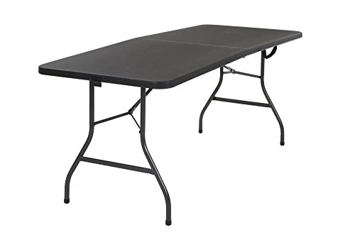 COSCO Deluxe 6 Foot X 30 Inch Fold-in-Half Blow Molded Folding Table, Black