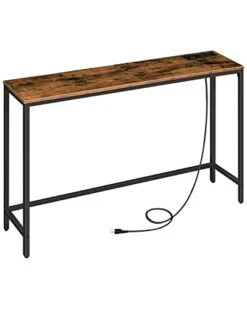 HOOBRO 47.2" Console Table With Power Outlets And USB Ports, Sofa Table, Narrow Entryway Table With Charging Station, Behind Couch Table, Hallway, Foyer, Living Room, Bedroom, Rustic Brown BF301XG01G1
