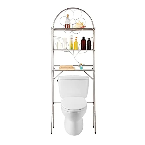 J&V TEXTILES 3-Shelf Bathroom Organizer Over The Toilet, Bathroom Spacesaver (Silver)*
