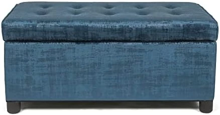 Joveco Storage Ottoman Bench Microfiber Rectangular Button Tufted Footstool Toy Chests & Storage Room Organizer (Dark Royal Blue) - Image 15