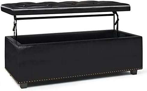 SIMPLIHOME Hamilton 48 Inch Wide Rectangle Lift Top Storage Ottoman In Distressed Umber Brown Tufted Faux Leather With Large Storage Space For The Living Room, Entryway, Bedroom, Transitional - Image 15