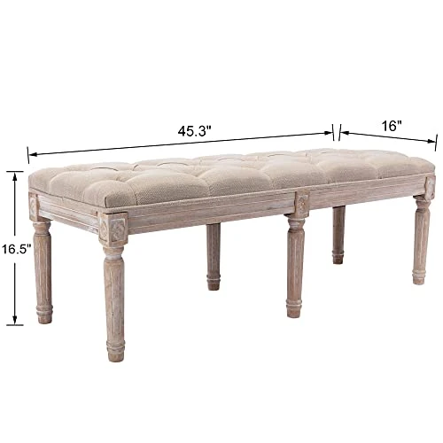 Chairus Fabric Upholstered Entryway Ottoman Bench - Classic Bedroom Bench With Rustic Wood Legs - Beige - Image 3