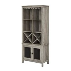 Home Source Bar Cabinet Bookshelf With Wire Mesh Doors In Stone Grey