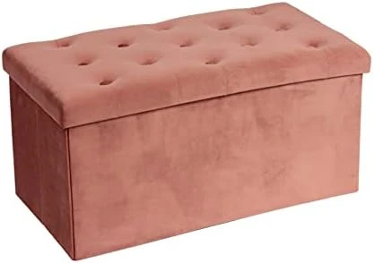 B FSOBEIIALEO Storage Ottoman Cube, Velvet Tufted Folding Ottomans With Lid, Footstool Rest Padded Seat For Bedroom (Pink, Medium) - Image 9