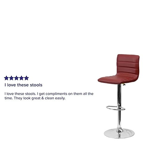 Flash Furniture Modern Burgundy Vinyl Adjustable Bar Stool With Back, Counter Height Swivel Stool With Chrome-Pedestal Base - Image 3