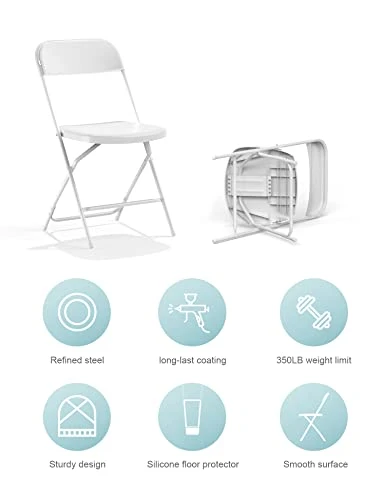 Nazhura Foldable Folding Chairs Plastic Outdoor/Indoor 650LB Weight Limit (White, 8 Pack) - Image 2