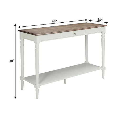 Convenience Concepts French Country Console Table With Drawer And Shelf, Driftwood / White, 15 In X 48 In X 30 In - Image 3