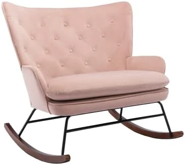 Polyester Rocker Armchair Oversized Tufted High Back Loveseat Chair Comfortable Glider Rocking Chair For Bedroom/Nursery/Living Room, Grey - Image 15