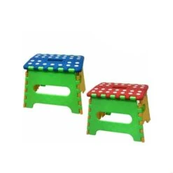 FP TOOL 2 Pack 7 Inch Foldable Stool, Folding Stool Lightweight Plastic Stool For Livingroom Bathroom Bedroom-Color May Vary, Blue, Red