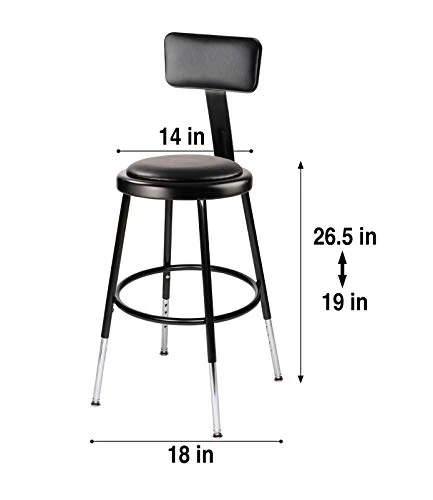 OEF Furnishings (2 Pack) Height Adjustable Black Vinyl Padded Stool With Backrest, 18-27" High OEF6418HB-10/2 - Image 3