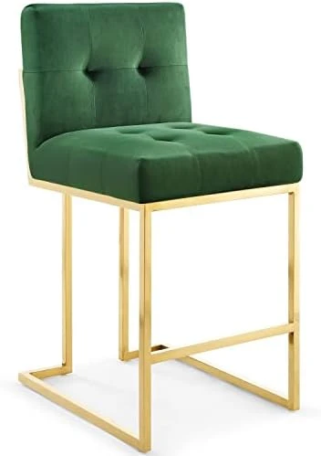 Modway Privy Gold Stainless Steel Performance Velvet Counter Stool, Navy - Image 8