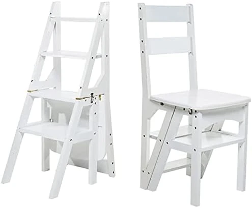 Wooden Folding Library Ladder Chair,Step Ladders,Foldable Chair Counter Chair Step Stool For Adults,Retro Step Stool Chair For Kitchen,2 In 1 Ladder Chair Storage Shelf For Indoor Outoor - Image 8