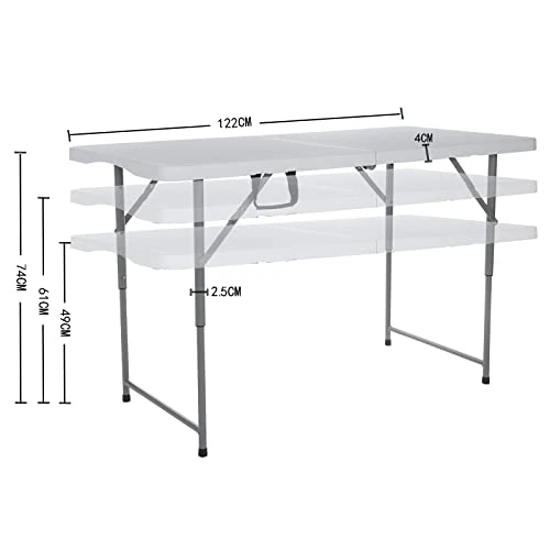 Lakhow 122CZ Folding Tables Camping Table 4FT Adjustable Height( 49/61/74CM) Portable Dining Table Party,Height Adjustable Craft Camping And Utility Folding Table,White Granite - Image 3