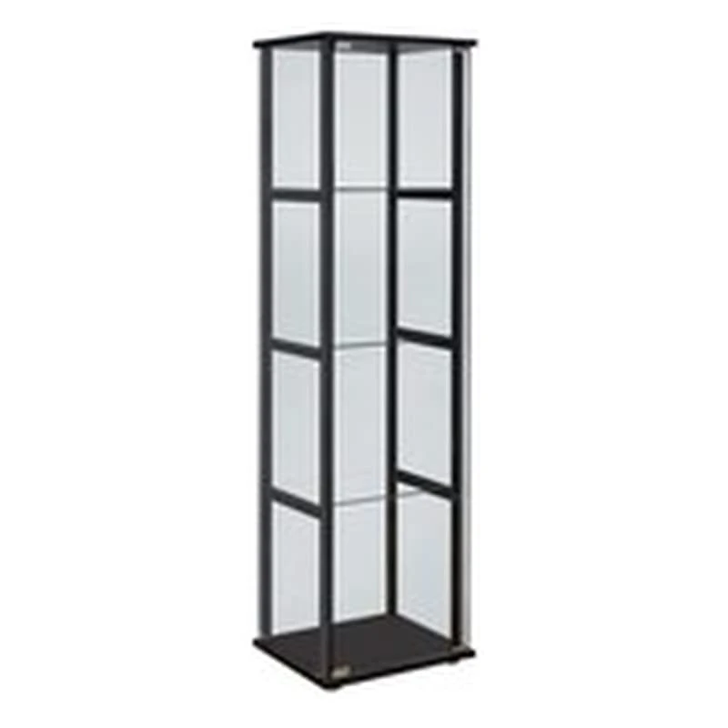 BOWERY HILL 4-Shelf Glass Curio Cabinet Display Case In Black
