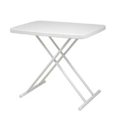 BWM.Co Portable Folding Height-Adjustable Table Fot Picnic Beach Personal Desk Home Dining Table For Small Space With X-Crossed Feet For Business Or Home Use,Easy Assembly, White