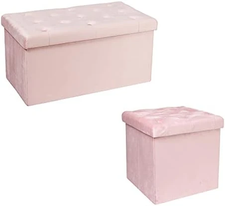 PINPLUS Folding Storage Ottoman Cube,Ottoman For Living Room,Velvet Tufted Ottoman With Cover Lid, Storage Shoes Box Toys Chest,15 Inches Ottoman Foot Rest Stool Seat For Bedroom (Pink) - Image 9