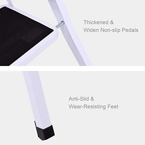 Office Step Stool Adults & Kids White Stepladder, Folding Step Stool With Non-Slip Wide Platform, Lightweight Portable Folding 2 Step Ladders For Home Kitchen Closet, Foldable Ladder 330 Lbs Capacity - Image 3