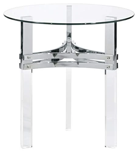 Signature Design By Ashley Braddoni Contemporary Round End Table With Clear Glass Top, Chrome - Image 5