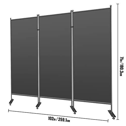 Jhanw 3 Panel Room Dividers 102" X71", Folding Room Partition On Wheels, Expandable Office Partition Waterproof And Shading, Black Privacy Screen For Patio, Office, Home, School, Hospital 1 Pack - Image 6